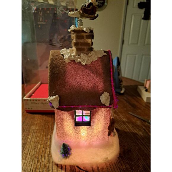 MerryBrite Fiber Optic Snow House Light Up Santa Reindeer Christmas Holiday 14" - Picture 5 of 12